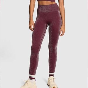 Victoria’s Secret PINK Wild Rose Shine Leggings M & Sports Bra L DD Burgundy SET